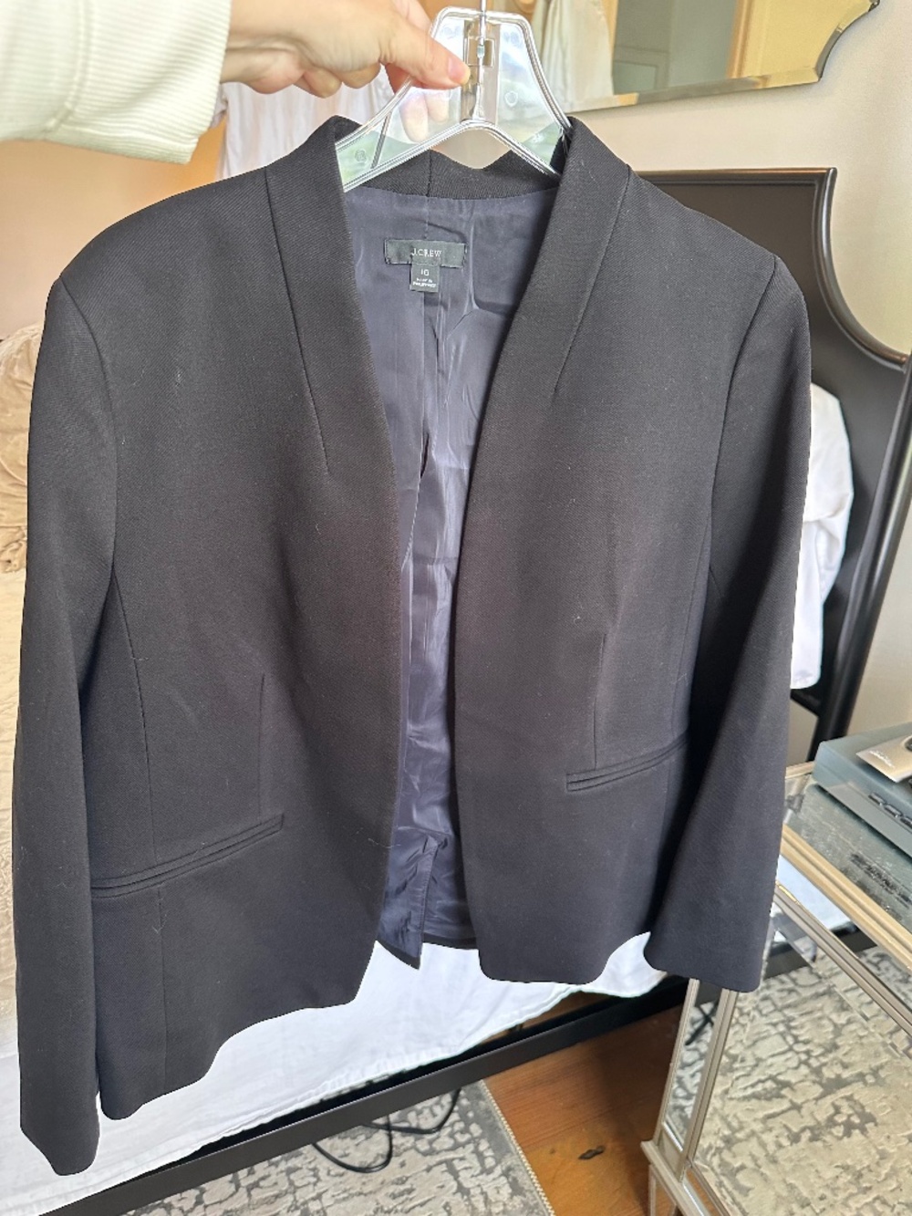 Jcrew collarless Blazer in black wool blend size 16